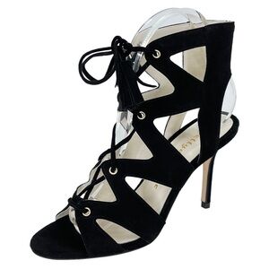 Bettye Muller Swell Black Leather Tie Up Womens Heels Size 8M EU 40